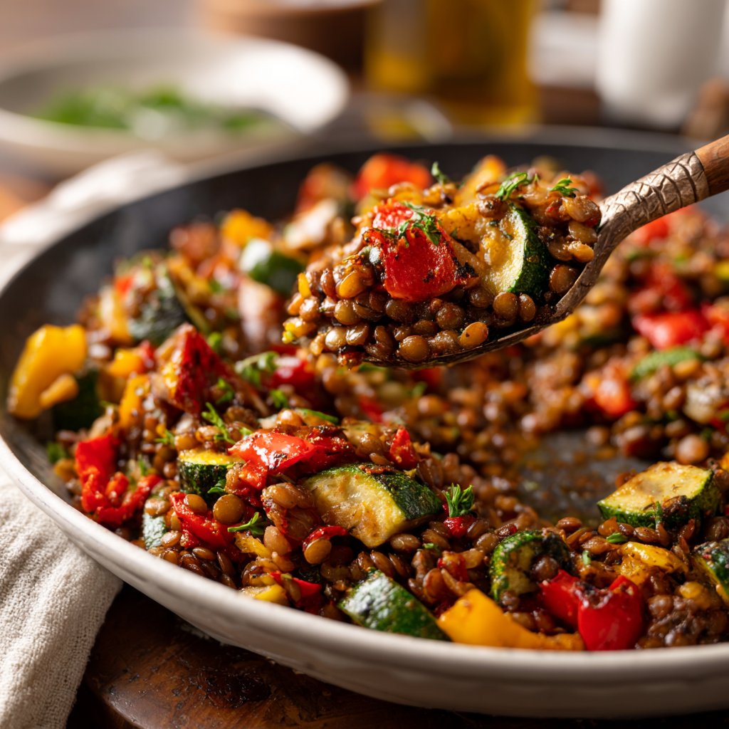 Roasted Veggie Lentil Skillet
