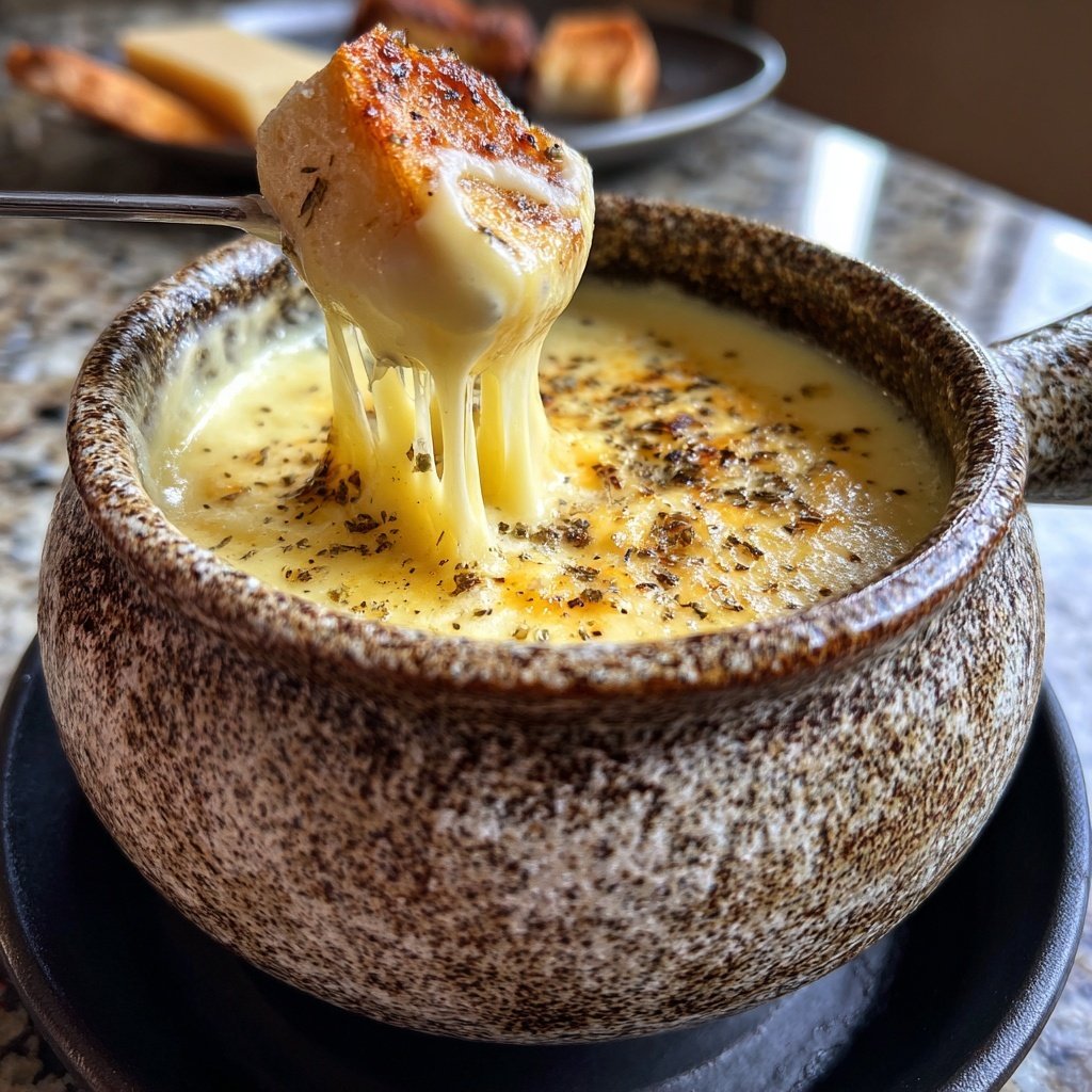 Fondue with Swiss Cheese and Garlic